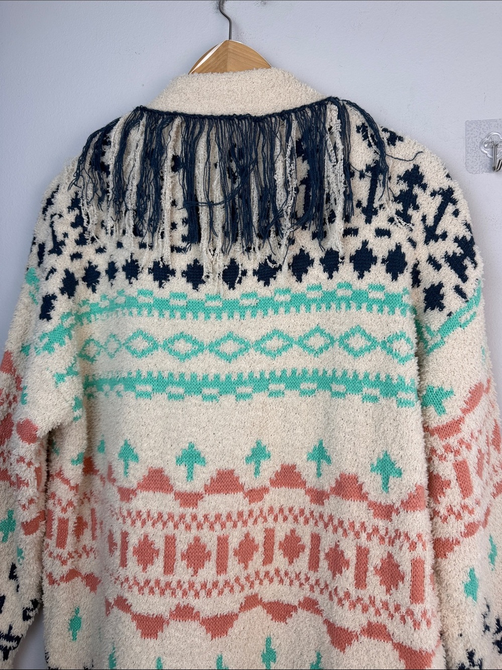 Blue B Cozy Aztec Cardigan Blanket Sweater Oversized Small Long Length Bohemian - Picture 13 of 16